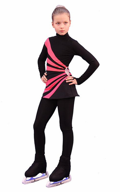 IceDress Figure Skating Dress-Thermal -  Oriental 3  (Black and Coral)