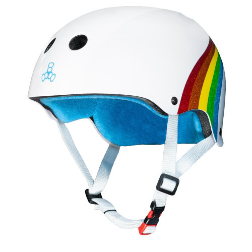 Triple Eight THE Certified Sweatsaver Roller Skating Helmet - White Rainbow Sparkle