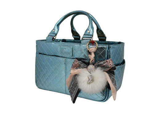 Kami-So Ice Skating Rink Tote -  (Aquamarine) with Bow Keychain (White)