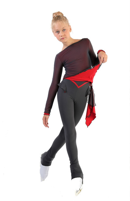 IceDress - Thermal Figure Skating  Outfit "Gravity" - Mesh Top and Pants (Red/Grey and Grey)