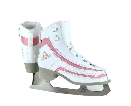 American Athletic -Girl's Soft Boot Ice Skates with Pink Trim