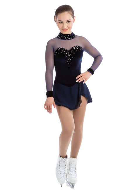 Elite Xpression - Classic Navy Velvet Dress Beaded Dress