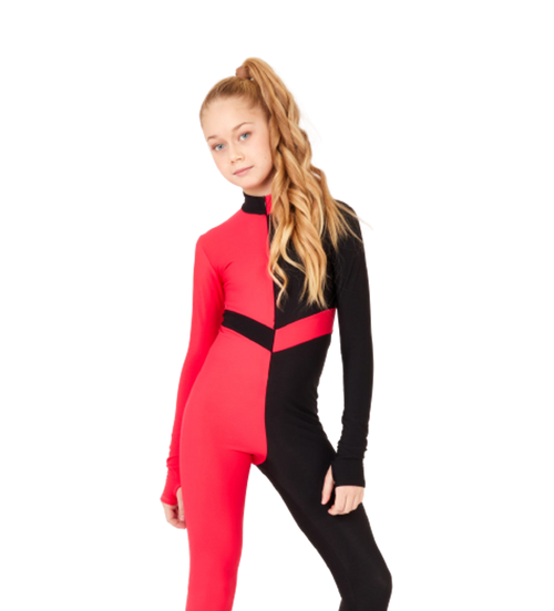 IceDress - Thermal Figure Skating  Overalls - "Limbo" (Coral/Black, Complete with  Boot Cover)