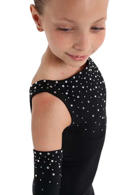 IceDress - Thermal Figure Skating  Overalls -"Plie" Black with Rhinestones (Complete with Gloves)