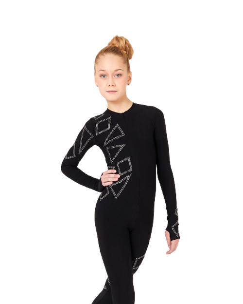 IceDress - Thermal Figure Skating  Overalls -"Sirius" Black With Rhinestones