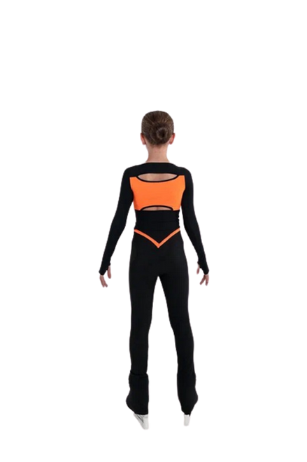 IceDress - Thermal Figure Skating  Outfit - "Art" (Black with Hot Orange)
