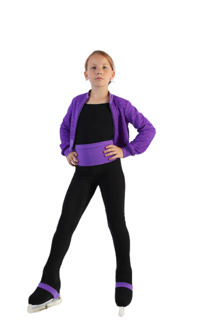 IceDress - Thermal Figure Skating  Outfit - "Trio 3" - Cropped Jacket/ Top/ High-Waisted Legging (Black and Purple)