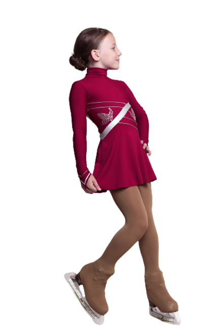 IceDress Figure Skating Dress - Thermal - "Delight" (Marsala with Silver and Rhinestone Applique)