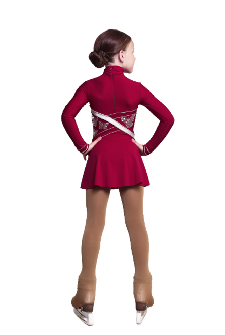 IceDress Figure Skating Dress - Thermal - "Delight" (Marsala with Silver and Rhinestone Applique)