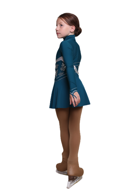 IceDress Figure Skating Dress - Thermal - "Delight" (Navy with Silver and Rhinestone Applique)