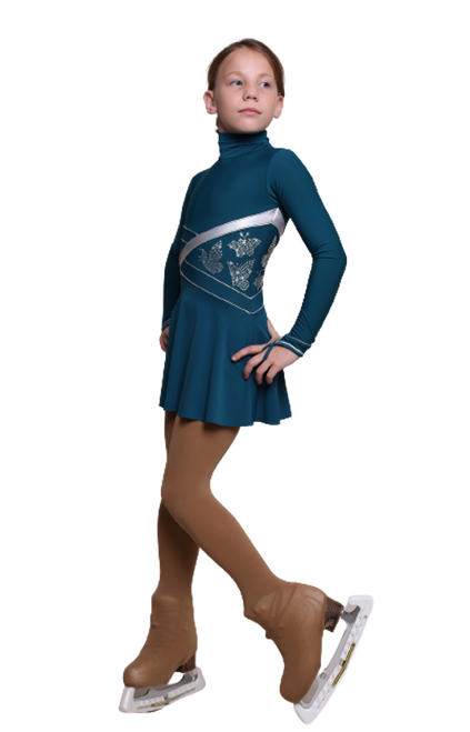 IceDress Figure Skating Dress - Thermal - "Delight" (Navy with Silver and Rhinestone Applique)