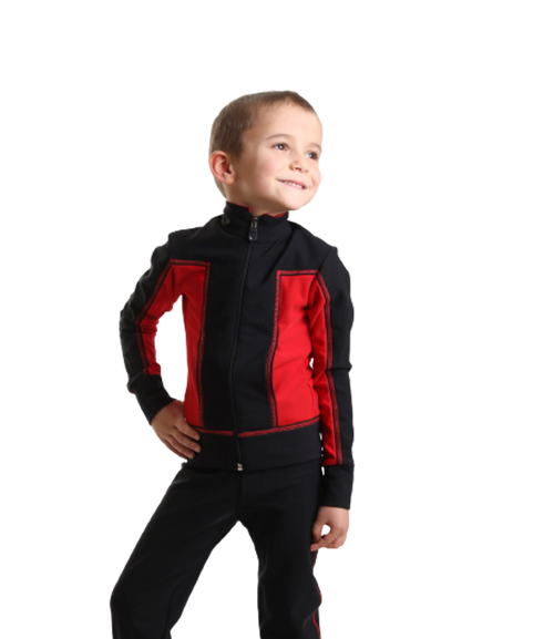 IceDress - Thermal Figure Skating  Outfit - "Squares" (Black with Red) for Boys