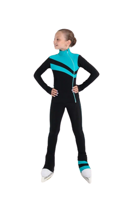 IceDress - Thermal Ice Skating  Outfit - "Rays" (Size CS, Black with Mint)