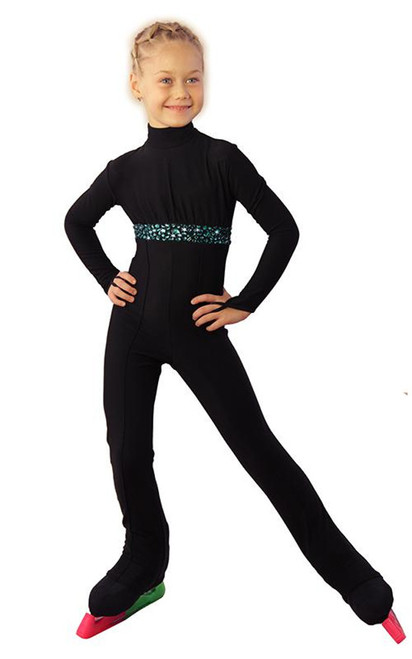 IceDress Figure Skating Overalls - Thermal - Cascade (Black with White thermo-applications)