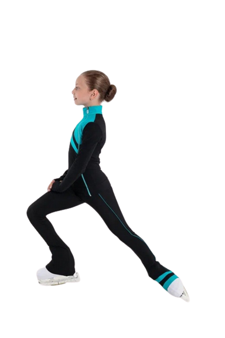 Special Deal -IceDress - Thermal Ice Skating  Outfit - "Rays" (Size CXS, Black with Mint)