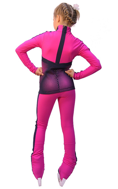IceDress Figure Skating Outfit - Thermal - Jump (Fuchsia with Gray-Blue stripes)