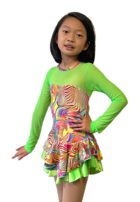 Neon Velvet Ice Skating Dress - Lava Flow