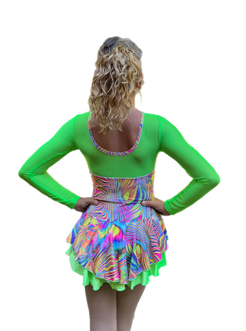 Neon Velvet Ice Skating Dress - Lava Flow