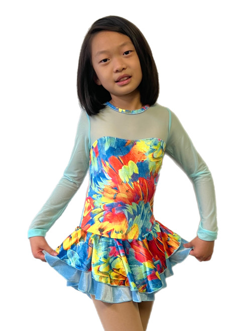 Velvet Ice Skating Dress - Blue Feathers