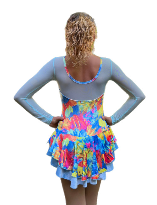 Velvet Ice Skating Dress - Blue Feathers