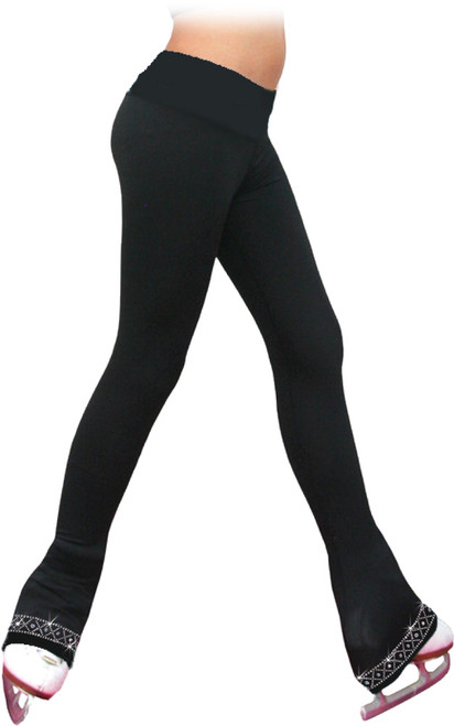 PS735 Solid Over-the-hill Skate Elite Figure Skating Pants with Front Pocket and Crisscross Crystal