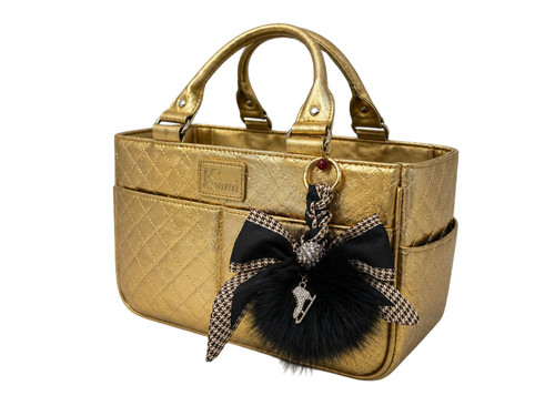 Kami-So Ice Skating Rink Tote -  Gold with Bow Keychain (Black)