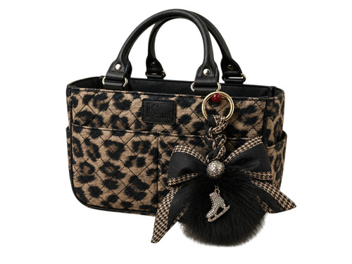 Kami-So Ice Skating Rink Tote -  Leopard with Bow Keychain (Black)
