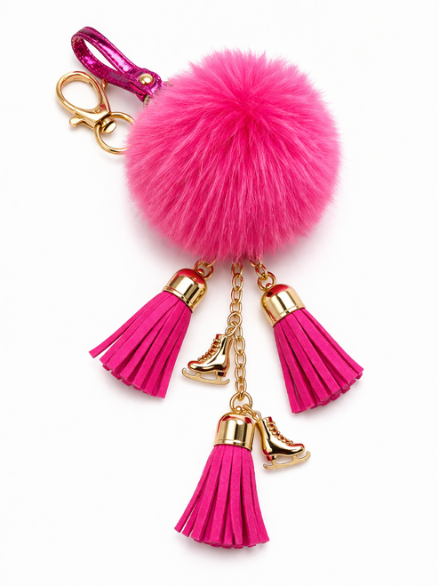 Ice Skating Jewelry - Fluffy & Hot Pink Keychain