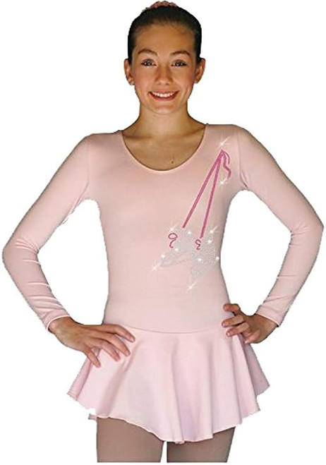 ChloeNoel DLP728  Plain Solid Sanded Poly Spandex Dress Light Solid Pink w/ Ribbon Skate Flakes