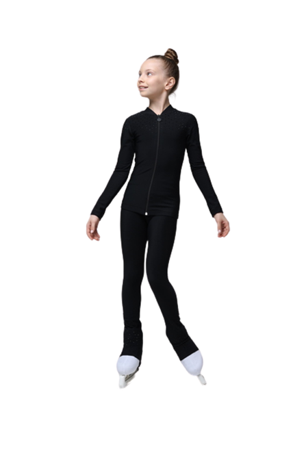 Special Deal - IceDress - Thermal Figure Skating  Outfit - "Alexandra" (Black with Black Rhinestones, Size  CS)
