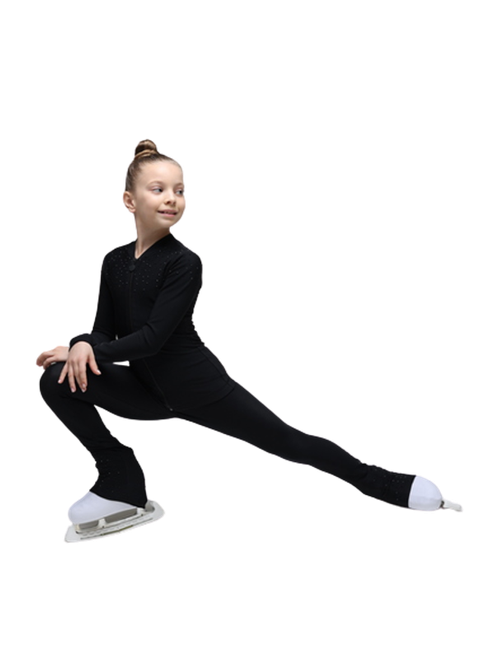 Special Deal - IceDress - Thermal Figure Skating  Outfit - "Alexandra" (Black with Black Rhinestones, Size  CS)