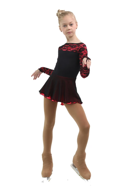 IceDress Figure Skating Dress - Thermal - Harmony (Black with Hot Coral)