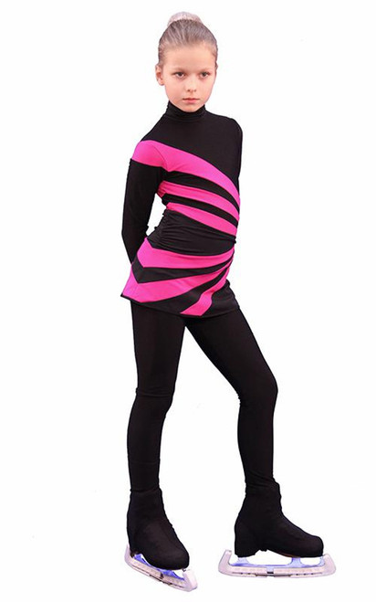 IceDress Figure Skating Dress-Thermal -  Oriental 3 (Black and Fuchsia)