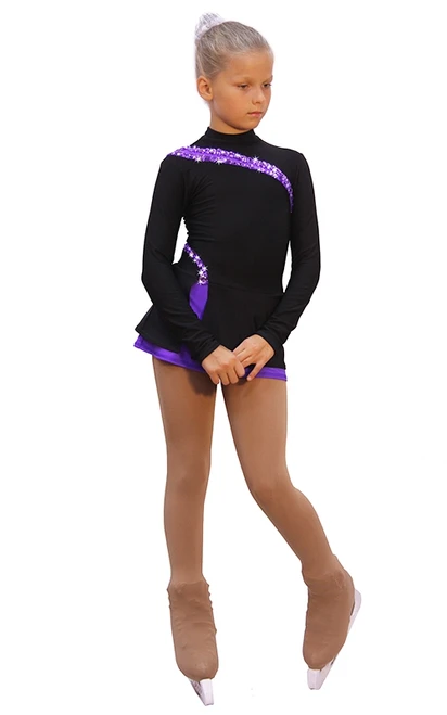 IceDress Figure Skating Dress-Thermal -  Lasso(Black with Purple)