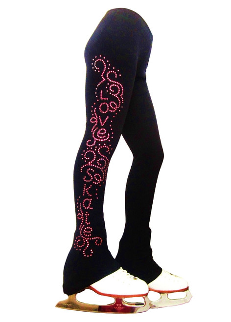 Polar Fleece  Skating Pants with Pink  "Love & Skate ornament " applique 2nd view