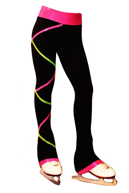 Criss Cross Poly Spandex Ice Skating Pants Pink/Lime XP111