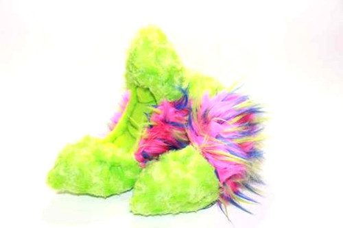 Crazy Fur Soakers CF22 - Lime Fuzzy Fur with Hot Pink, Lime and Blue Crazy Fur