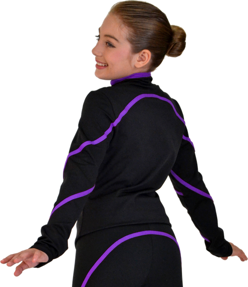 ChloeNoel J76 Heavy Poly Spandex Pipings Swirl Figure Skating Jacket 6th view
