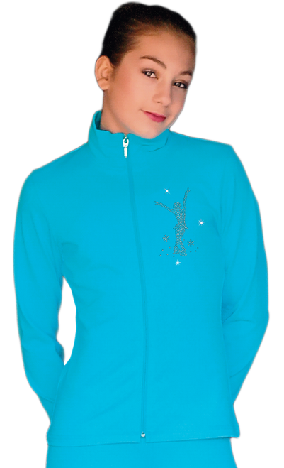 ChloeNoel JT811 Solid  Fleece Fitted  Elite Figure Skating Jacket w/ Mini Jump Skater Crystals Combination