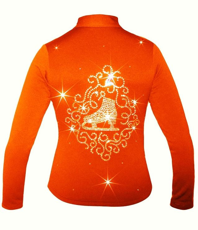 Orange Ice Skating Jacket with Skate with Ornament applique