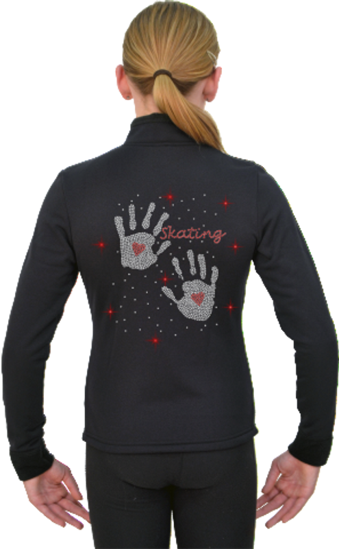 ChloeNoel Figure Skating Outfit - P11 Figure Skating Pants and J11 Solid Polar Fleece Fitted Figure Skating Jacket w/ Hand Prints Crystals Combination