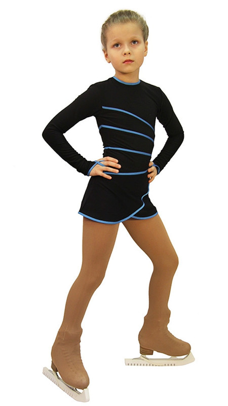 IceDress Figure Skating Dress-Thermal - Grace (Black with Blue Line)