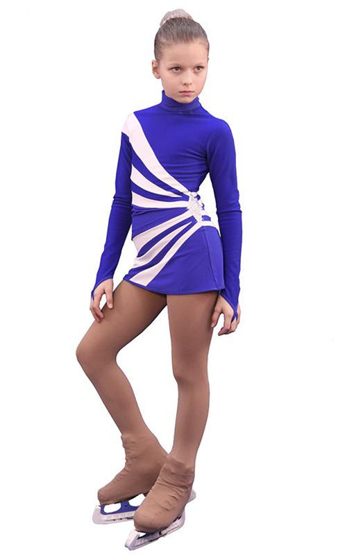 IceDress Figure Skating Dress-Thermal - Oriental 3 (Cornflower and White)
