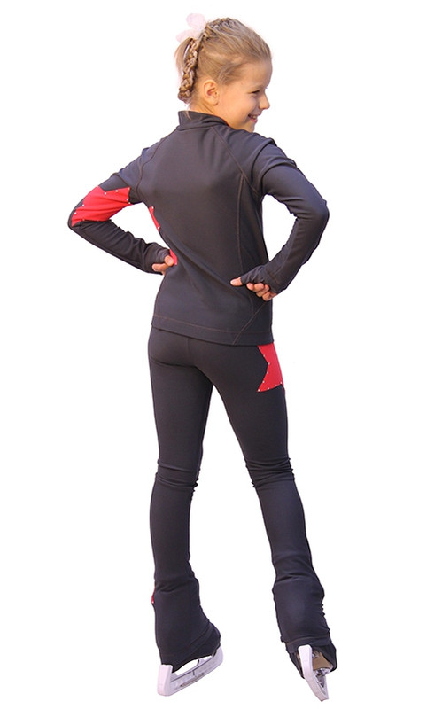 IceDress Figure Skating Outfit - Thermal - Star (with Pants) (Dark Grey with Red)