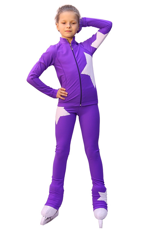 IceDress Figure Skating Outfit - Thermal - Star (with Pants) (Purple with White)