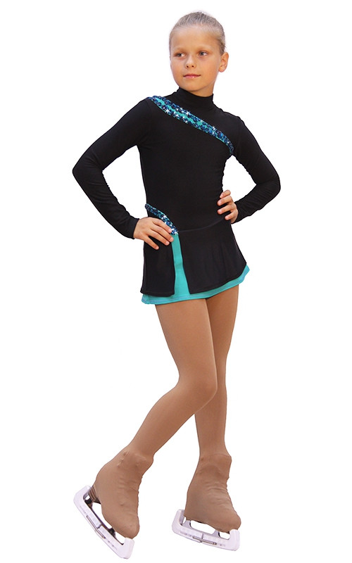 IceDress Figure Skating Dress-Thermal - Lasso(Black with Mint)