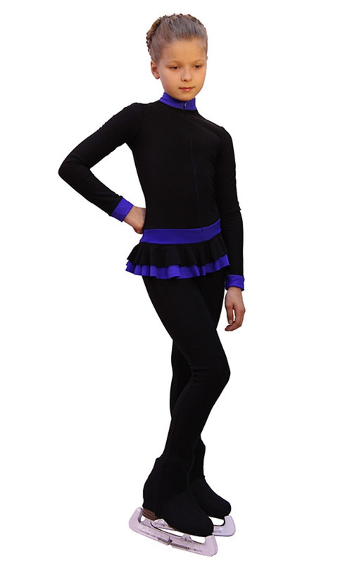 IceDress - Figure Skating Training Overalls - Valley (Black with Cornflower)