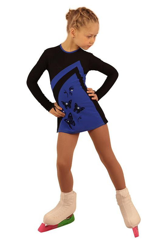 IceDress Figure Skating Dress - Thermal - Velvet (Black with Cornflower, Butterfly)