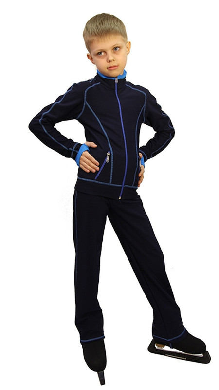 Special Deal - IceDress Ice Skating Thermal Jacket - Todes for Boys (Size AS, Dark Blue with Blue Line)