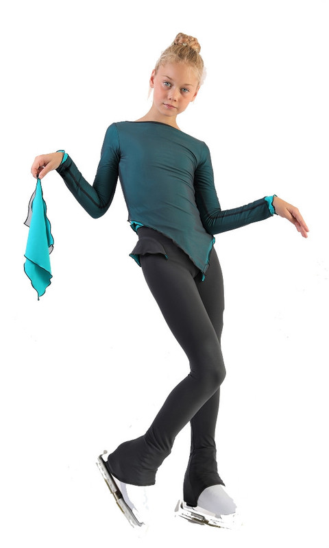 IceDress - Thermal Figure Skating Outfit Gravity - Mesh Top and Pants (Turquoise/Grey and Grey)